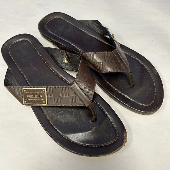 Louis Vuitton Shoes Louis Vuitton Brown Leather Tstrap Mens Sandals